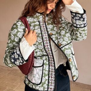 Commense Green and Black Floral Utility Jacket